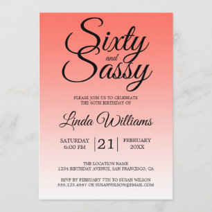 Invitación Sesenta y Sassy Coral Ombre Cumpleaños 60
