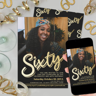 Invitación Sesenta y sesenta años guión fotográfico de cumple