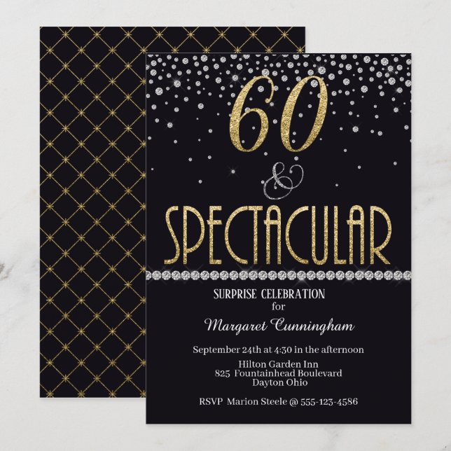 Invitación Sesenta y sorpresa espectacular de los diamantes (Anverso / Reverso)