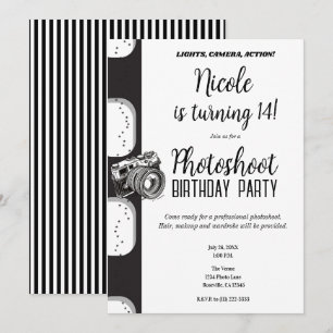 Invitación Sesión de Fotos en Blanco y Negro Cumpleaños Fiest