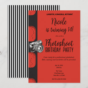 Invitación Sesión de Fotos Rojo Negro Fotografía Fiesta de Cu