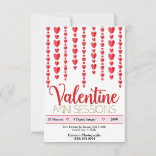 Invitación Sesiones de Fotografía Mini Corazones Rojos de San