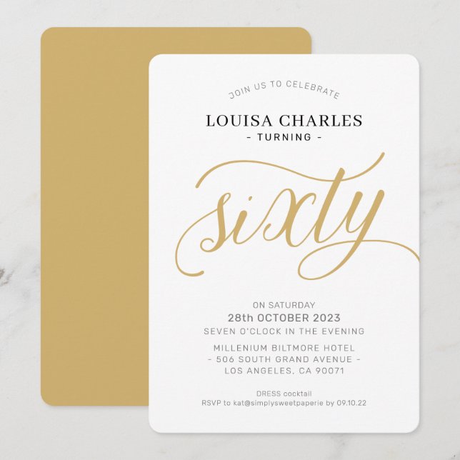 Invitación SESTAD elegante guión de moda de cumpleaños oro mo (Anverso / Reverso)