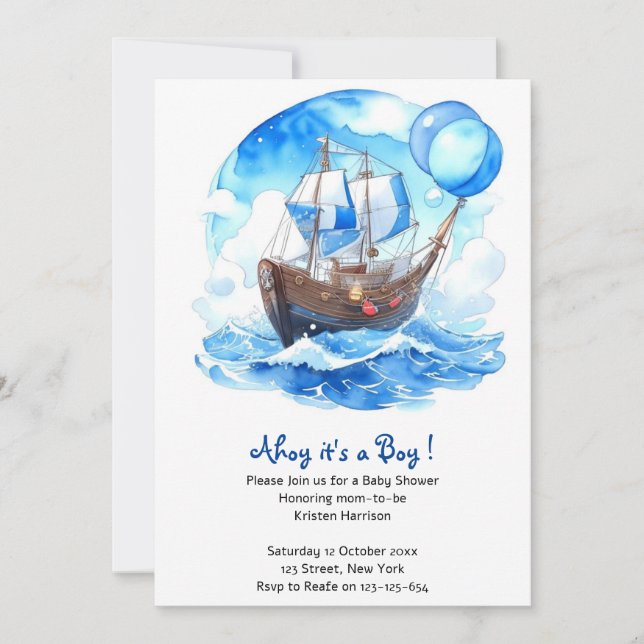 Invitación Set Sail: Baby Shower de Nautical Boy (Anverso)