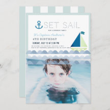Set Sailboat Blue Boy Birday Photo