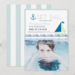 Invitación Set Sailboat Blue Boy Birday Photo