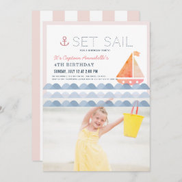 Invitación Set Sailboat Chica rosa foto de cumpleaños