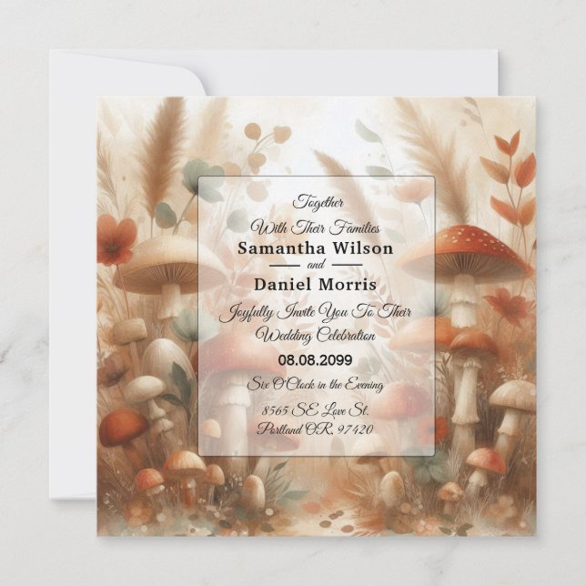 Invitación Seta de terracota Bosque Mágico Boda (Anverso)