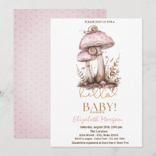 Invitación Setas Acuarela Caracoles Lunares Shower de Bebé