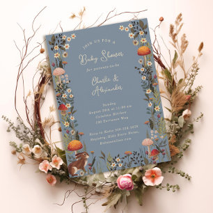 Invitación setas de bosque flores silvestres ducha de bebé az