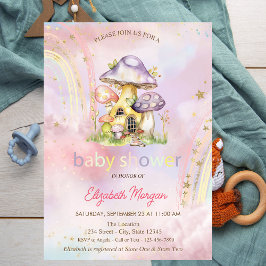 Invitación Setas de primavera casas de Baby Shower arcoiris