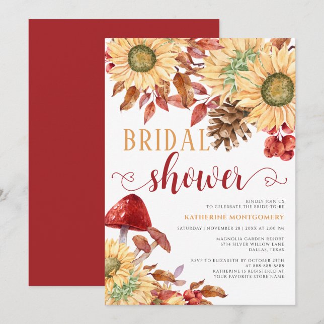 Invitación Setas florales rusas Sunflowers Ducha de novia (Anverso / Reverso)