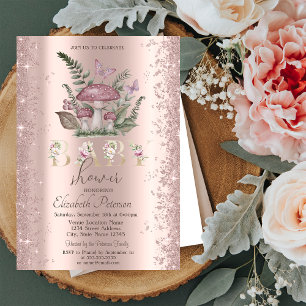 Invitación Setas Mariposas Confeti Brillante Baby Shower