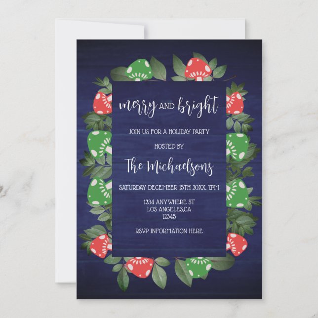 Invitación Setas Navideñas Mágicas de Bosque Rústico (Anverso)