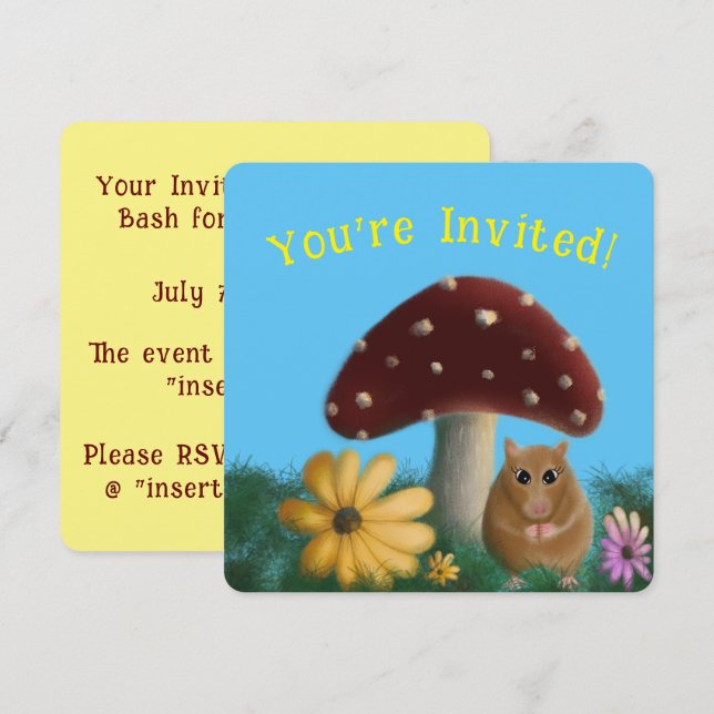 Invitación Setas y ratones florales (Anverso / Reverso)