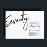 Invitación Setenta | Black & White Modern 70th Birthday Party<br><div class="desc">Celebra tu día especial con esta sencilla y elegante invitación a la fiesta de cumpleaños número 70. Este diseño presenta un guión de broche "Setenty" con un diseño limpio en combinación color blanco y negro. Más diseños disponibles en mi tienda BaraBomDesign.</div>
