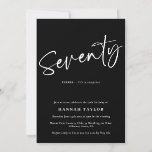 Invitación Setenta Black White Simple Script 70 cumpleaños