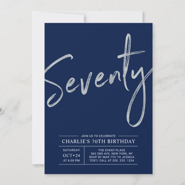 Invitación Setenta | Cepillo Moderno de Plata Cumpleaños 70 (Anverso)