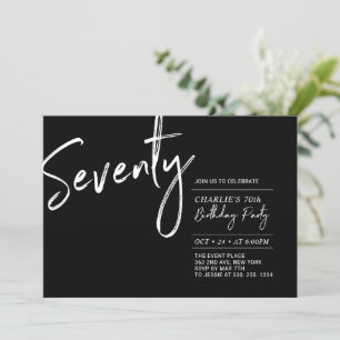 Invitación Setenta Fiesta de Cumpleaños Moderna en Blanco y N