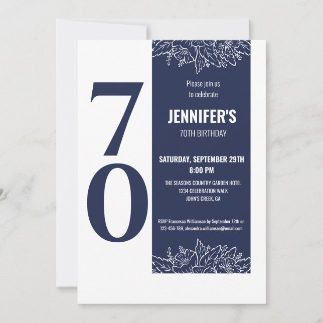 Invitación Setenta Floral Elegante fiesta de cumpleaños 70 (Anverso)