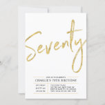 Invitación Setenta | Modern Gold Brush 70th Birthday Party<br><div class="desc">Celebra tu día especial con esta sencilla y elegante invitación a la fiesta de cumpleaños número 70. Este diseño presenta un guión de broche "Setenty" con un diseño limpio en combinación color negro y dorado. Más diseños disponibles en mi tienda BaraBomDesign.</div>