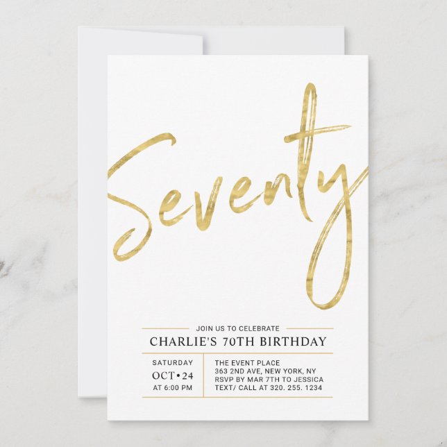 Invitación Setenta | Moderno Cumpleaños 70 Aniversario (Anverso)