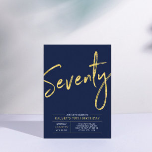 Invitación Setenta   Moderno Cumpleaños 70 en Oro y Azul