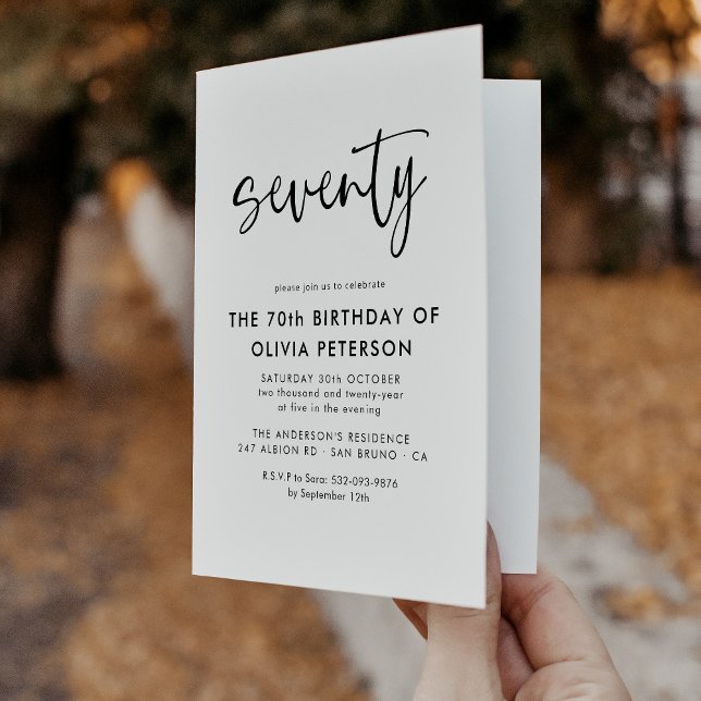 Invitación Setenta modernos 70 años de vida blancos y negros  (Subido por el creador)