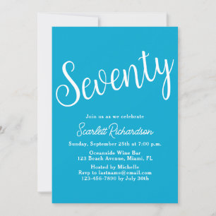 Invitación Setenta Script Aqua Blue 70 cumpleaños
