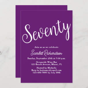Invitación Setenta Script Otoño Purple 70 cumpleaños