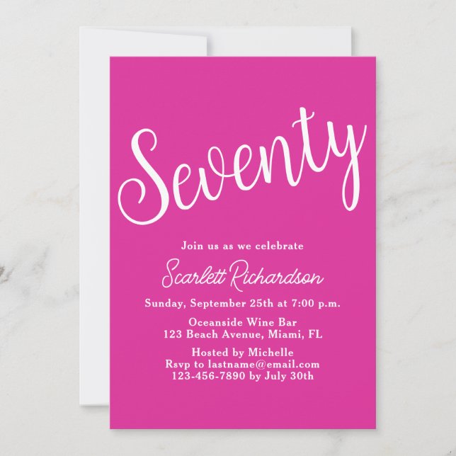 Invitación Setenta Script Pink 70th Birthday Party (Anverso)