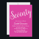 Invitación Setenta Script Pink 70th Birthday Party<br><div class="desc">Pink, la invitación a la fiesta de cumpleaños 70, simplemente moderna. Personaliza esta elegante invitación a la fiesta de cumpleaños rosada con el nombre de la persona que celebra un día muy especial en su vida y personalizar todos los detalles de la fiesta de cumpleaños. Un cumpleaños número 70 es...</div>