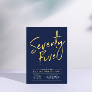 Invitación Setenta y Cinco Cumpleaños 75 de Oro y Azul Mari