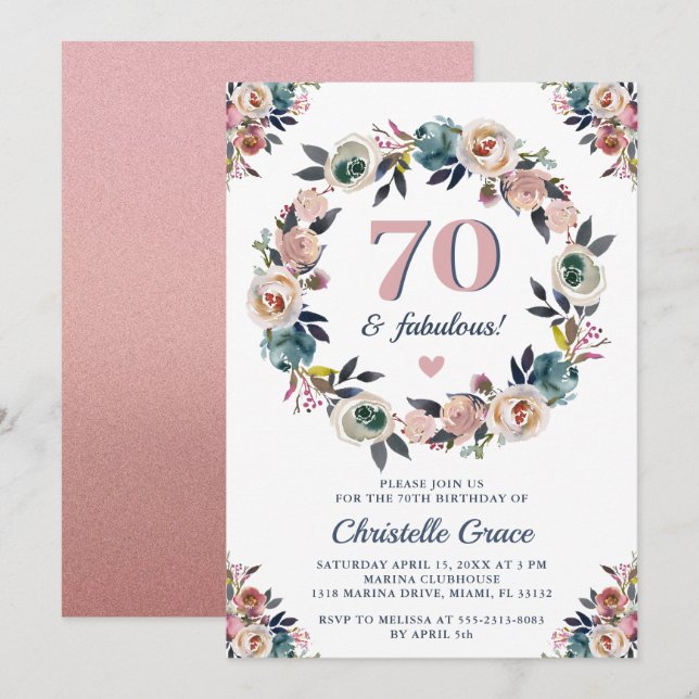 Invitación Setenta y fabulosa fiesta de cumpleaños 70 de la d (Anverso / Reverso)