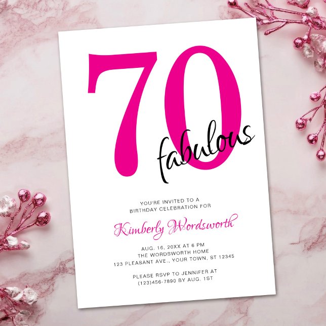 Invitación Setenta y Fabuloso Cumpleaños 70 Rosa (Subido por el creador)