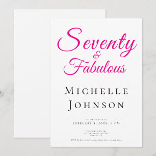 Invitación Setenta y Fabuloso Minimal Rosa Cumpleaños 70