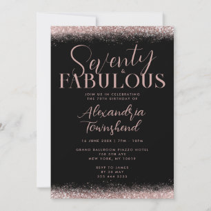 Invitación Setenta y Fabuloso Rosa Dorado Brillo Cumpleaños 7