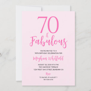 Invitación Setenta y Fabuloso Rosa Sonrojado Cumpleaños 70