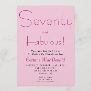 Invitación Setenta y Fabuloso Rosa Sonrosado Cumpleaños 70