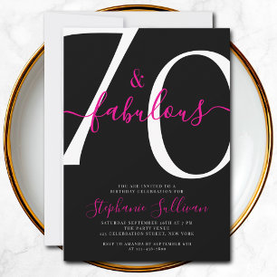 Invitación Setenta y Fabuloso Script Cumpleaños 70 Negro