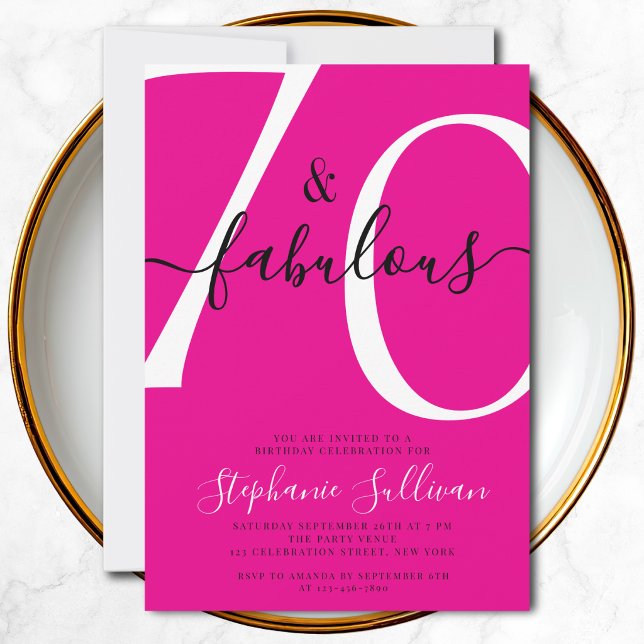Invitación Setenta y Fabuloso Script Cumpleaños 70 Rosa (Subido por el creador)