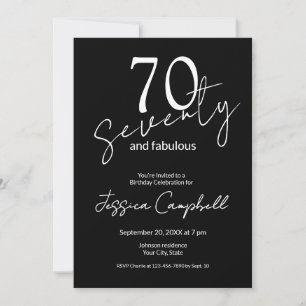 Invitación Setenta y Fabuloso Script Negro Cumpleaños 70