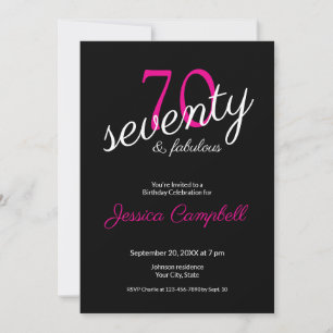 Invitación Setenta y Fabuloso Script Negro Cumpleaños 70