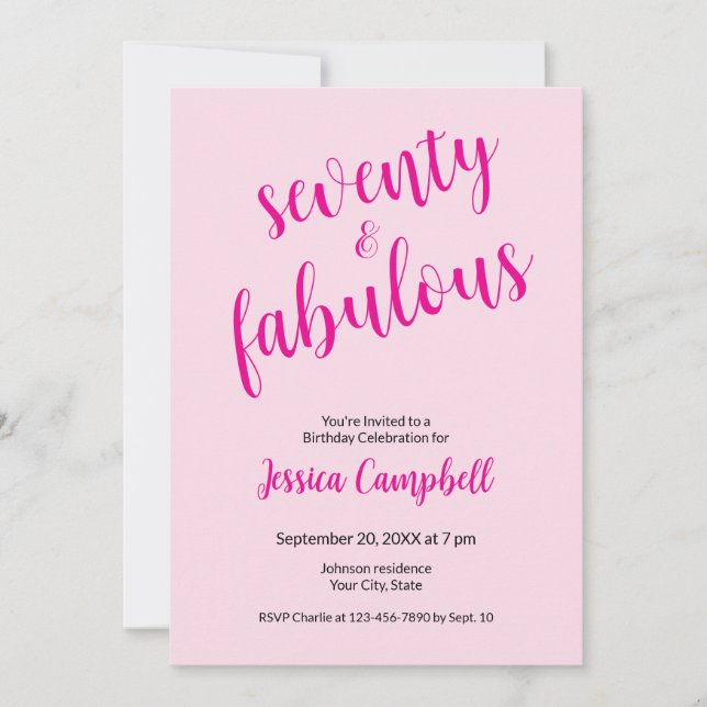 Invitación Setenta y Fabuloso Script Rosa Cumpleaños 70 (Anverso)