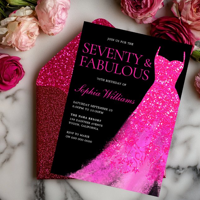 Invitación ¡¡Setenta y fabuloso!! Vestido rosa caliente 70 cu (Subido por el creador)