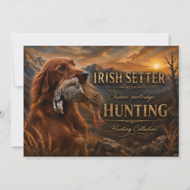 Invitación Setter Irlandés con Perdiz Chucar ,Arte  (Anverso)