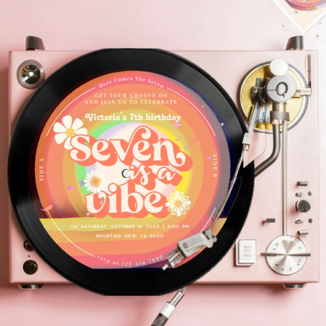 Invitación Seve es una margarita arcoiris retro de Vibe Groov (Subido por el creador)