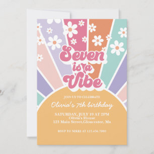 Invitación Seven es un ambiente Retro Sol Radiante Margarita 