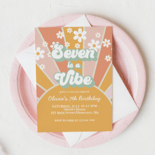 Invitación Seven es un Vibe Retro Sunshine floral boho de mar
