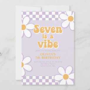 Invitación Seven es una Vibra Retro Check Purpura Daisy